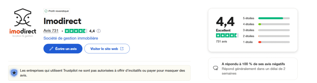 avis trustpilot immodirect