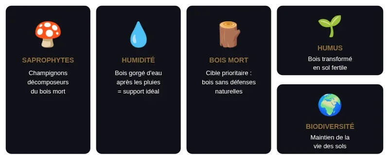 Infographie champignon orange sur bois mort