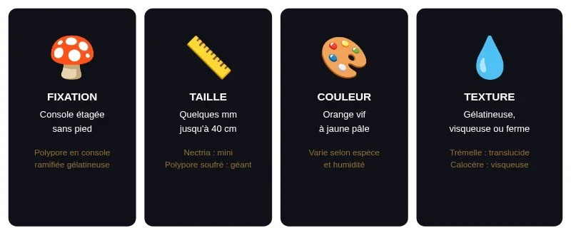 Infographie champignon orange sur bois mort